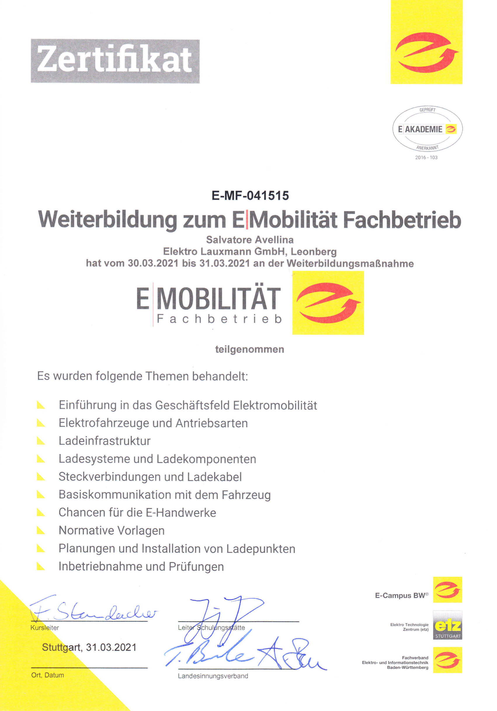 Elektriker für eMobilität Stuttgart
